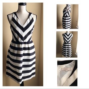 Loft Black/White Chevron Stripe Dress